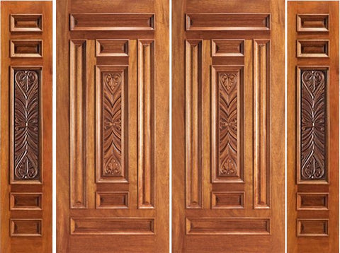 WDMA 120x80 Door (10ft by 6ft8in) Exterior Mahogany Pre-hung Entry Carved 7 Panel Double Door Two Sidelights 1