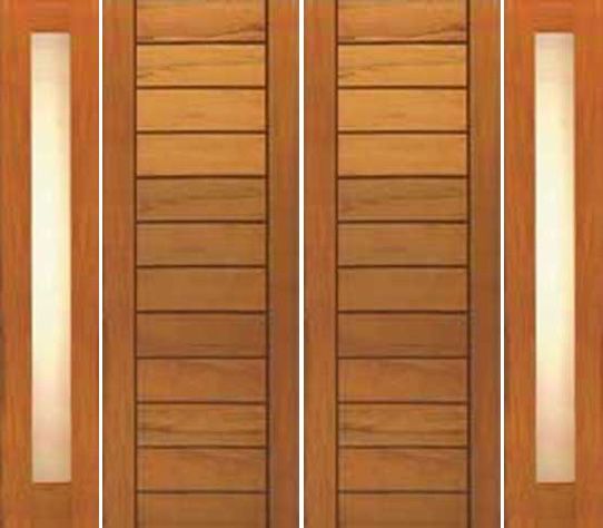 WDMA 120x80 Door (10ft by 6ft8in) Exterior Tropical Hardwood Double Door Two Sidelight Contemporary Flush Panel Solid Wood 1