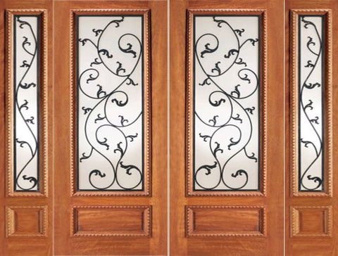 WDMA 120x80 Door (10ft by 6ft8in) Exterior Mahogany Double Door Two Sidelights Leaf design Ironwork Glass 1