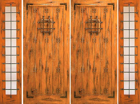WDMA 120x80 Door (10ft by 6ft8in) Exterior Knotty Alder Double Door with Two Sidelights Entry Prehung Alder with Speakeasy 1