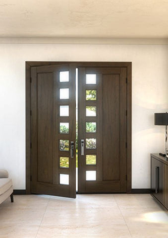 WDMA 120x80 Door (10ft by 6ft8in) Interior Swing Mahogany Mid Century 1 Panel Contemporary Modern 7 Lite Exterior or Double Door 1