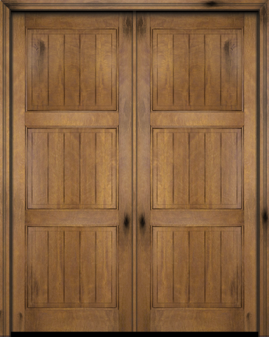 WDMA 120x80 Door (10ft by 6ft8in) Interior Barn Mahogany 3 Panel V-Grooved Plank Rustic-Old World Exterior or Double Door 1