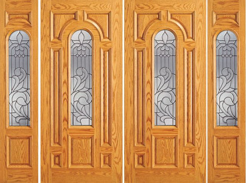 WDMA 120x84 Door (10ft by 7ft) Exterior Mahogany Prehung Center Arch Lite Front Double Door Two Sidelights 1