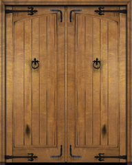 WDMA 120x96 Door (10ft by 8ft) Interior Swing Mahogany Arch Panel Rustic V-Grooved Plank Exterior or Double Door with Corner Straps / Straps 2