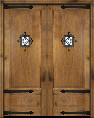 WDMA 120x96 Door (10ft by 8ft) Interior Swing Mahogany Rustic 2 Panel Exterior or Double Door with Speakeasy / Straps 1