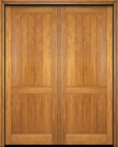 WDMA 120x96 Door (10ft by 8ft) Exterior Barn Mahogany 2 Panel V-Grooved Plank Rustic-Old World or Interior Double Door 1