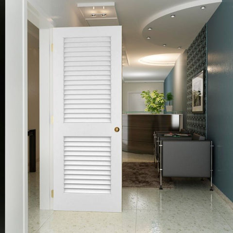 WDMA 18x96 Door (1ft6in by 8ft) Interior Swing Pine 96in Plantation Louver/Louver Primed Single Door 2