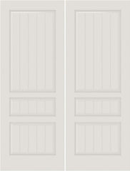 WDMA 20x80 Door (1ft8in by 6ft8in) Interior Swing Smooth SV3010 MDF PLANK/V-GROOVE 3 Panel Double Door 1