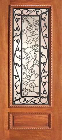 WDMA 24x84 Door (2ft by 7ft) Exterior Mahogany Floral Scrollwork Ironwork Glass Single Door  1