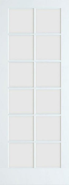 WDMA 24x96 Door (2ft by 8ft) French Barn Smooth 96in Primed 12 Lite Single Door Clear Tempered Glass 1