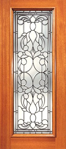 WDMA 24x96 Door (2ft by 8ft) Exterior Mahogany Full Lite Floral Scrollwork Glass Single Door 1