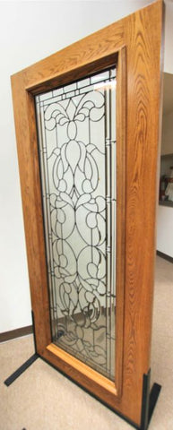WDMA 24x96 Door (2ft by 8ft) Exterior Mahogany Full Lite Floral Scrollwork Glass Single Door 2