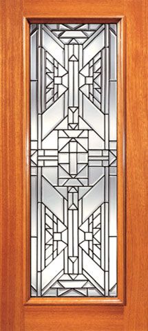 WDMA 24x96 Door (2ft by 8ft) Exterior Mahogany Ornate Design Beveled Glass Entry Door Triple Glazed Glass Option 1