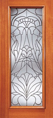 WDMA 24x96 Door (2ft by 8ft) Exterior Mahogany Floral Beveled Glass Entry Door Triple Glazed Glass Option 1
