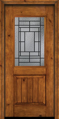 WDMA 30x80 Door (2ft6in by 6ft8in) Exterior Knotty Alder Alder Rustic V-Grooved Panel 1/2 Lite Single Entry Door Pembrook Glass 1