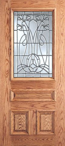 WDMA 30x80 Door (2ft6in by 6ft8in) Exterior Mahogany Vase with Flowers Design Glass 3-Panel 1/2 Lite Single Door 1