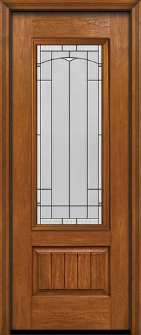 WDMA 30x96 Door (2ft6in by 8ft) Exterior Cherry 96in Plank Panel 3/4 Lite Single Entry Door Topaz Glass 1