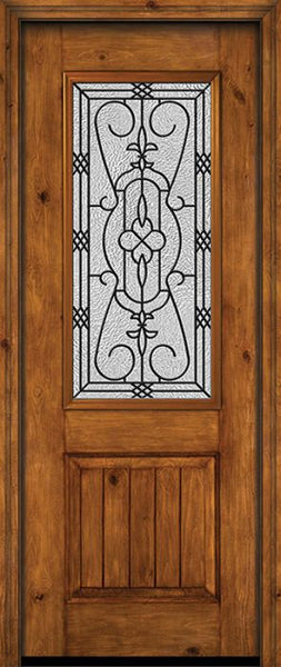 WDMA 30x96 Door (2ft6in by 8ft) Exterior Knotty Alder 96in Alder Rustic V-Grooved Panel 2/3 Lite Single Entry Door Jacinto Glass 1