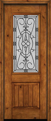 WDMA 30x96 Door (2ft6in by 8ft) Exterior Knotty Alder 96in Alder Rustic V-Grooved Panel 2/3 Lite Single Entry Door Jacinto Glass 1