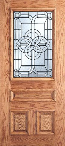 WDMA 32x80 Door (2ft8in by 6ft8in) Exterior Mahogany Celtic Design Decorative Glass 3-Panel 1/2 Lite Front Single Door 1