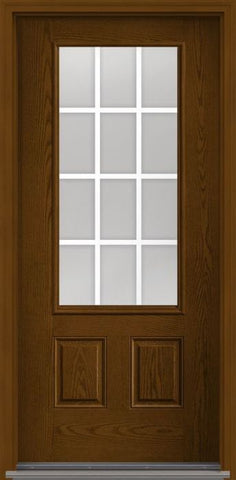 WDMA 32x80 Door (2ft8in by 6ft8in) French Oak GBG Flat Wht 3/4 Lite 2 Panel Fiberglass Single Exterior Door HVHZ Impact 1
