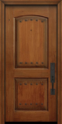 WDMA 32x80 Door (2ft8in by 6ft8in) Exterior Knotty Alder IMPACT | 80in 2 Panel Arch Door with Clavos 1