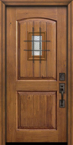 WDMA 32x80 Door (2ft8in by 6ft8in) Exterior Knotty Alder IMPACT | 80in 2 Panel Arch V-Grooved Door with Speakeasy 1