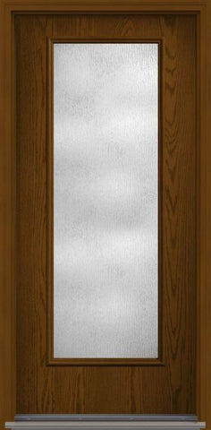 WDMA 32x80 Door (2ft8in by 6ft8in) Exterior Oak Rainglass Full Lite Flush Fiberglass Single Door HVHZ Impact 1