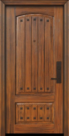 WDMA 32x80 Door (2ft8in by 6ft8in) Exterior Cherry 80in 2 Panel Arch V-Grooved or Knotty Alder Door with Clavos 1