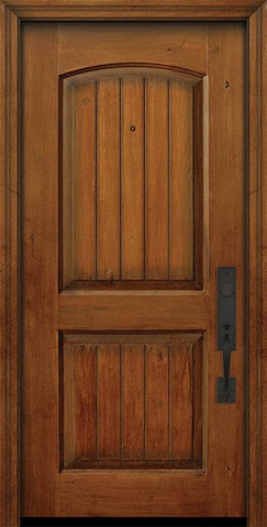 WDMA 32x80 Door (2ft8in by 6ft8in) Exterior Knotty Alder 80in 2 Panel Arch V-Grooved Door 1