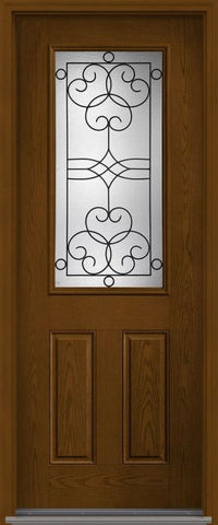 WDMA 32x96 Door (2ft8in by 8ft) Exterior Oak Salinas 8ft Half Lite 2 Panel Fiberglass Single Door HVHZ Impact 1