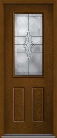 WDMA 32x96 Door (2ft8in by 8ft) Exterior Oak Wellesley 8ft Half Lite 2 Panel Fiberglass Single Door HVHZ Impact 1
