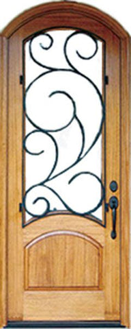 WDMA 34x78 Door (2ft10in by 6ft6in) Exterior Mahogany 96in Aberdeen Impact Single Door/Arch Top w Burlwood Iron 1