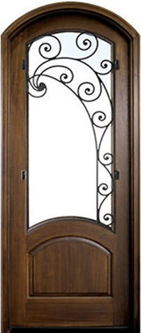 WDMA 34x78 Door (2ft10in by 6ft6in) Exterior Mahogany Aberdeen Impact Single Door/Arch Top w Iron #2 Right 1