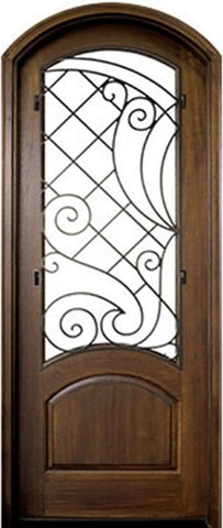 WDMA 34x78 Door (2ft10in by 6ft6in) Exterior Mahogany Aberdeen Impact Single Door/Arch Top w Iron #1 Right 1