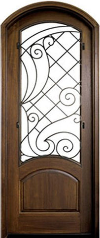 WDMA 34x78 Door (2ft10in by 6ft6in) Exterior Mahogany Aberdeen Impact Single Door/Arch Top w Iron #1 Left 1