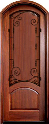 WDMA 34x78 Door (2ft10in by 6ft6in) Exterior Mahogany Aberdeen Solid Panel Single/Arch Top w Boneau Iron 1