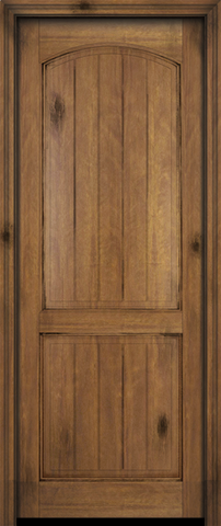 WDMA 34x78 Door (2ft10in by 6ft6in) Interior Swing Mahogany Arch Top 2 Panel V-Grooved Plank Rustic-Old World Exterior or Single Door 2