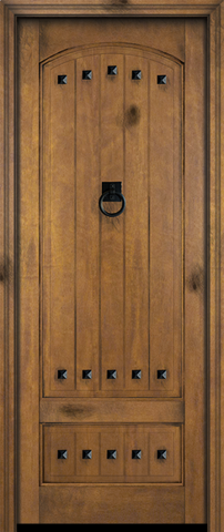 WDMA 34x78 Door (2ft10in by 6ft6in) Interior Swing Mahogany 3/4 Arch Top Panel V-Grooved Plank Exterior or Single Door with Clavos 1