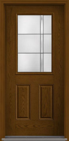 WDMA 34x80 Door (2ft10in by 6ft8in) Exterior Oak Axis Half Lite 2 Panel Fiberglass Single Door 1