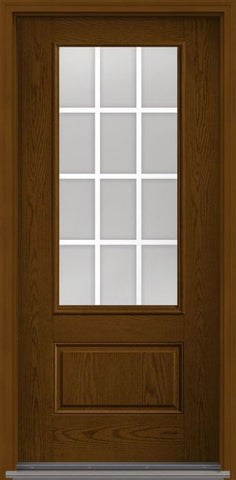 WDMA 34x80 Door (2ft10in by 6ft8in) Patio Oak GBG Flat Wht 3/4 Lite 1 Panel Fiberglass Single Exterior Door 1