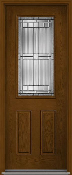 WDMA 34x96 Door (2ft10in by 8ft) Exterior Oak Saratoga 8ft Half Lite 2 Panel Fiberglass Single Door 1