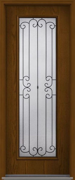 WDMA 34x96 Door (2ft10in by 8ft) Exterior Oak Riserva 8ft Full Lite W/ Stile Lines Fiberglass Single Door HVHZ Impact 1