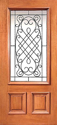 WDMA 36x80 Door (3ft by 6ft8in) Exterior Mahogany 3/4 Lite External Single Door with Decorative Ironwork 1