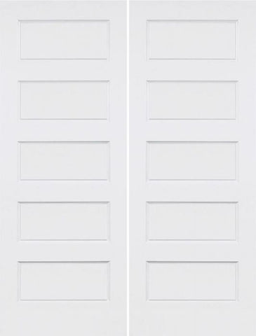 WDMA 36x96 Door (3ft by 8ft) Interior Swing Smooth 96in Conmore 5 Panel Shaker Hollow Core Double Door|1-3/8in Thick 1