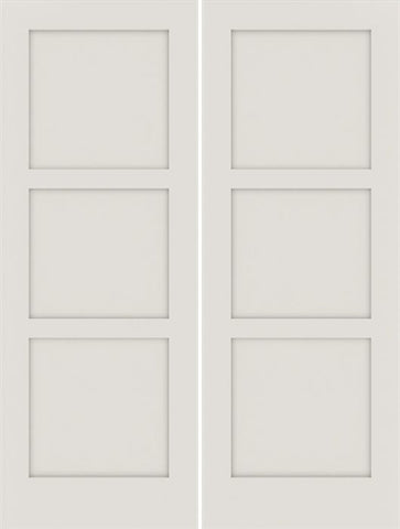 WDMA 36x96 Door (3ft by 8ft) Interior Swing Smooth 96in Primed 3 Panel Shaker Double Door|1-3/8in Thick 1