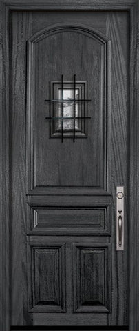 WDMA 36x96 Door (3ft by 8ft) Exterior Mahogany 36in x 96in 4 Panel Arch Portobello Door with Speakeasy 2