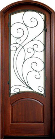 WDMA 36x96 Door (3ft by 8ft) Exterior Swing Mahogany Aberdeen Single Door/Arch Top w Redwood Iron 1