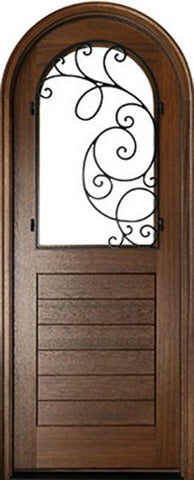 WDMA 36x96 Door (3ft by 8ft) Exterior Swing Mahogany Sicily Single Door/Round Top w Iron #2 1