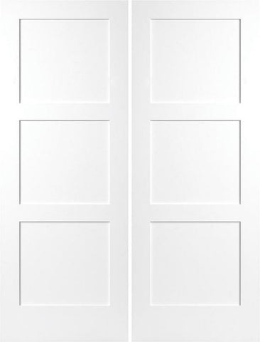WDMA 40x96 Door (3ft4in by 8ft) Interior Swing Smooth 96in Birkdale 3 Panel Shaker Hollow Core Double Door|1-3/8in Thick 1